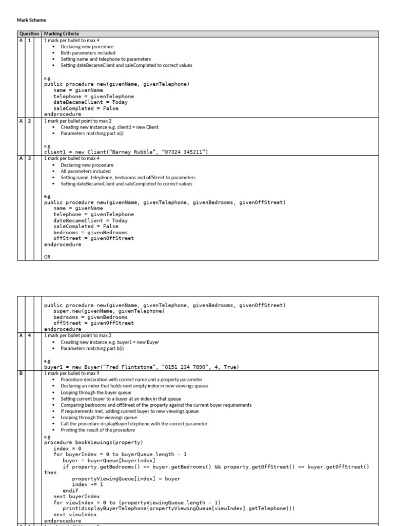 Marking Scheme for Programming Procedures | PDF | Computer Programming ...