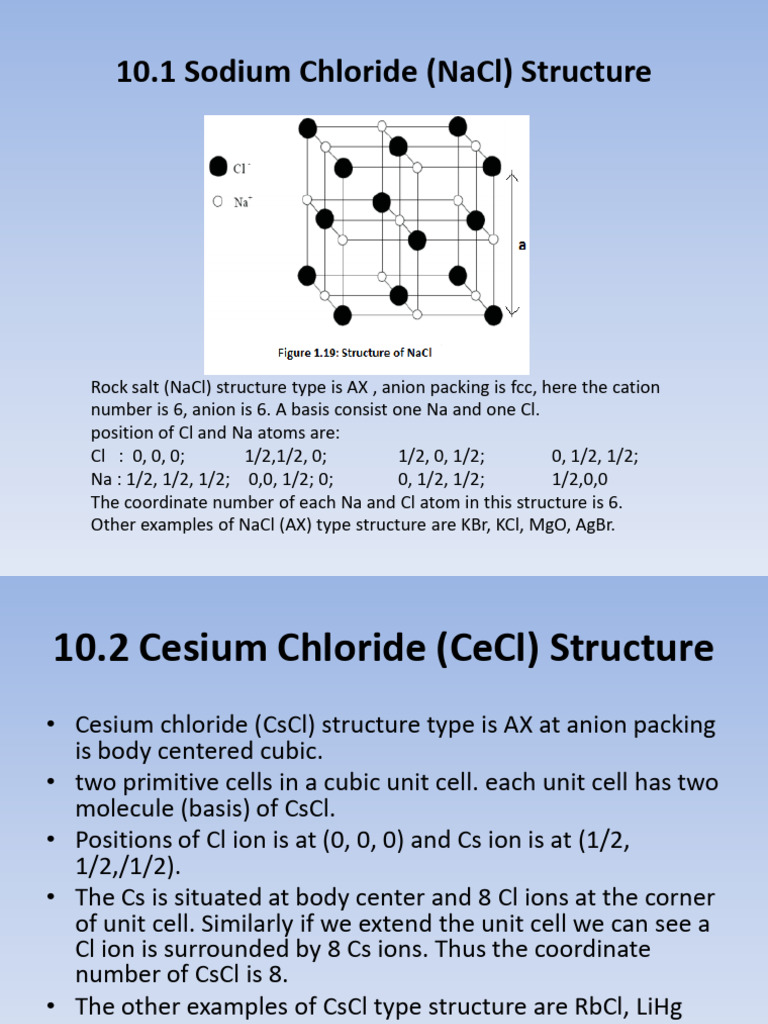 Crystal Structures: NaCl, CsCl, Diamond, HCP | PDF | Chloride | Ion