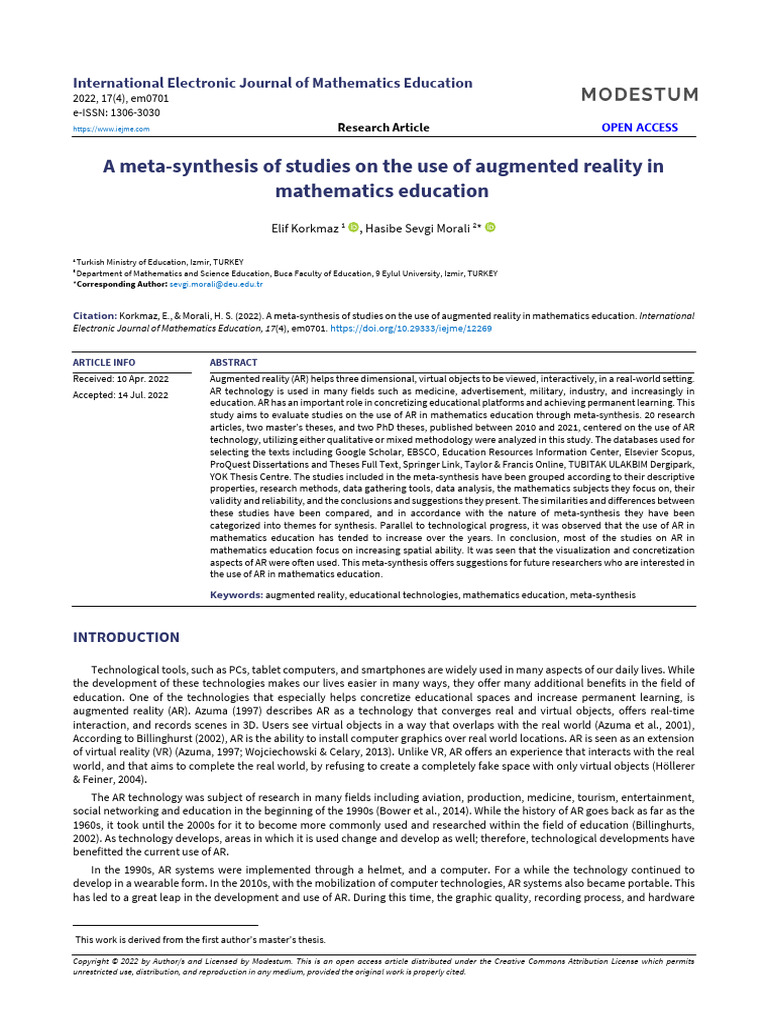 A Meta Synthesis of Studies On The Use of Augmented Reality in ...