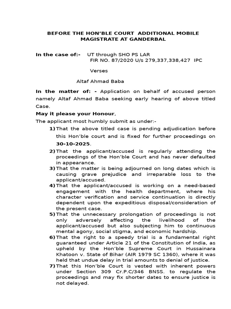 Early Hearing Request for Altaf Ahmad | PDF | Public Law | Legal Procedure