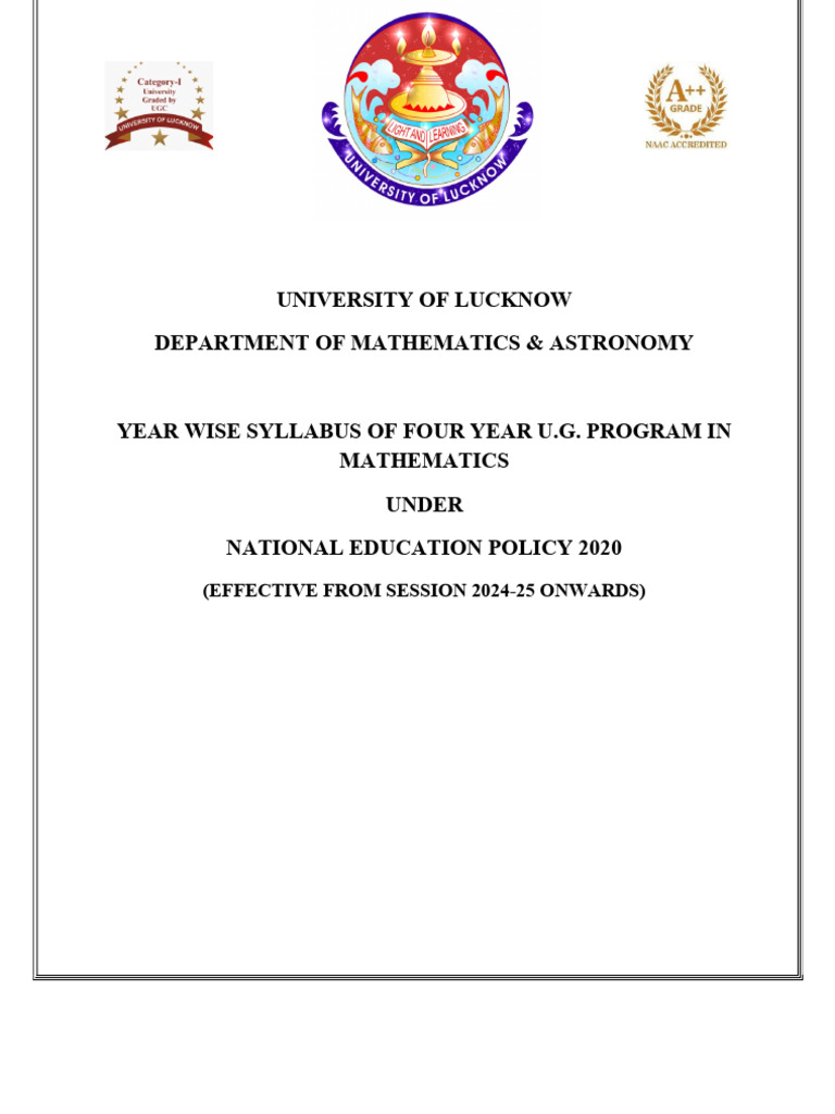 Lucknow University UG Math Syllabus 2024 | PDF | Ring (Mathematics ...
