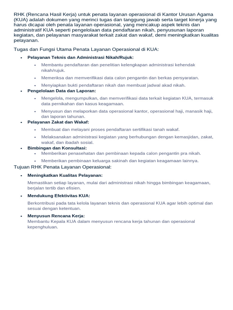 RHK Penata Layanan KUA: Tugas dan Tujuan | PDF