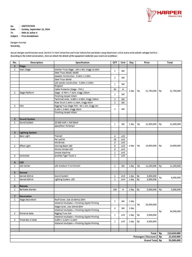 P-168-2024 - SMA AL Azhar 4 - QuatroOlympic - Rev | PDF | Recording ...