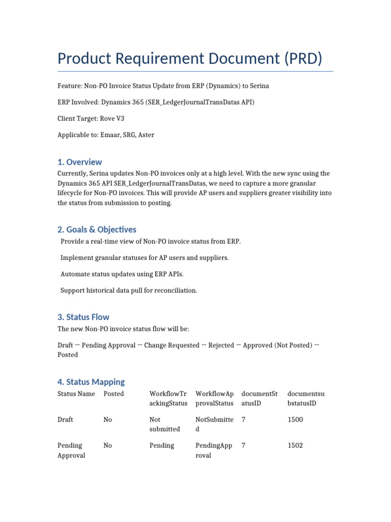 Non-PO Invoice Status Update PRD | PDF | Software Engineering | Software