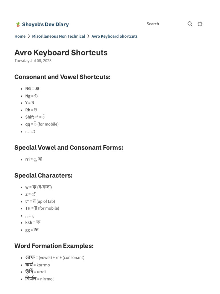 Avro Keyboard Shortcuts | PDF