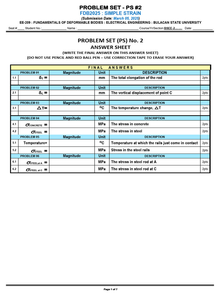 Simple Strain Problem Set EE-209 | PDF | Deformation (Engineering ...