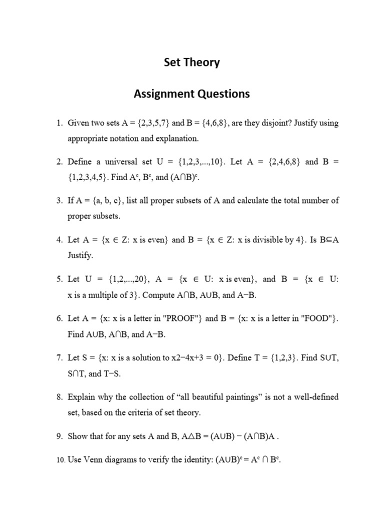 Set Theory Assignment Questions | PDF