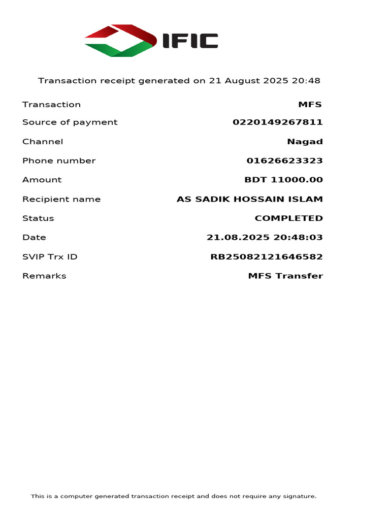 MFS Transfer Receipt - 21 Aug 2025 | PDF