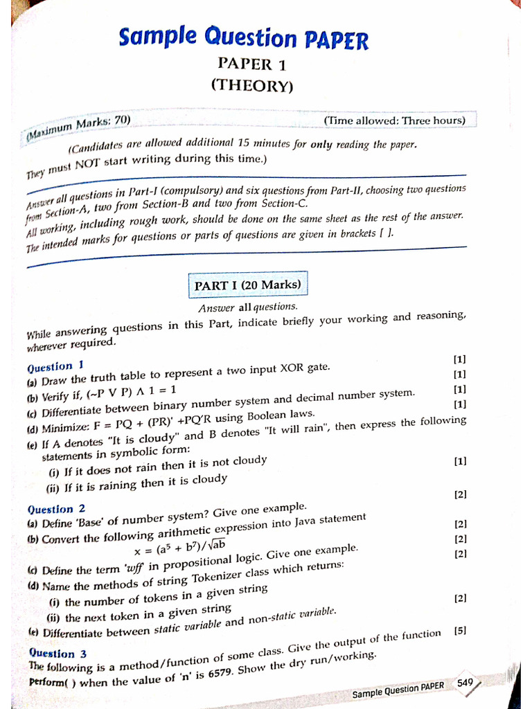 XI ICSE Sample Paper | PDF