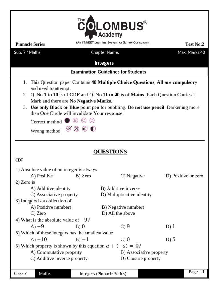 Test+2+7 1+ (H) +PIinnacle+Integers | PDF | Integer | Mathematical Analysis