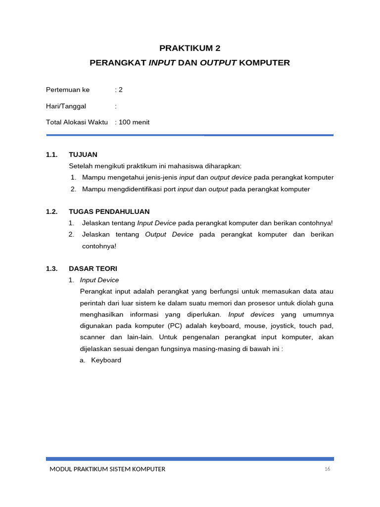 Jenis Perangkat Input dan Output Komputer | PDF