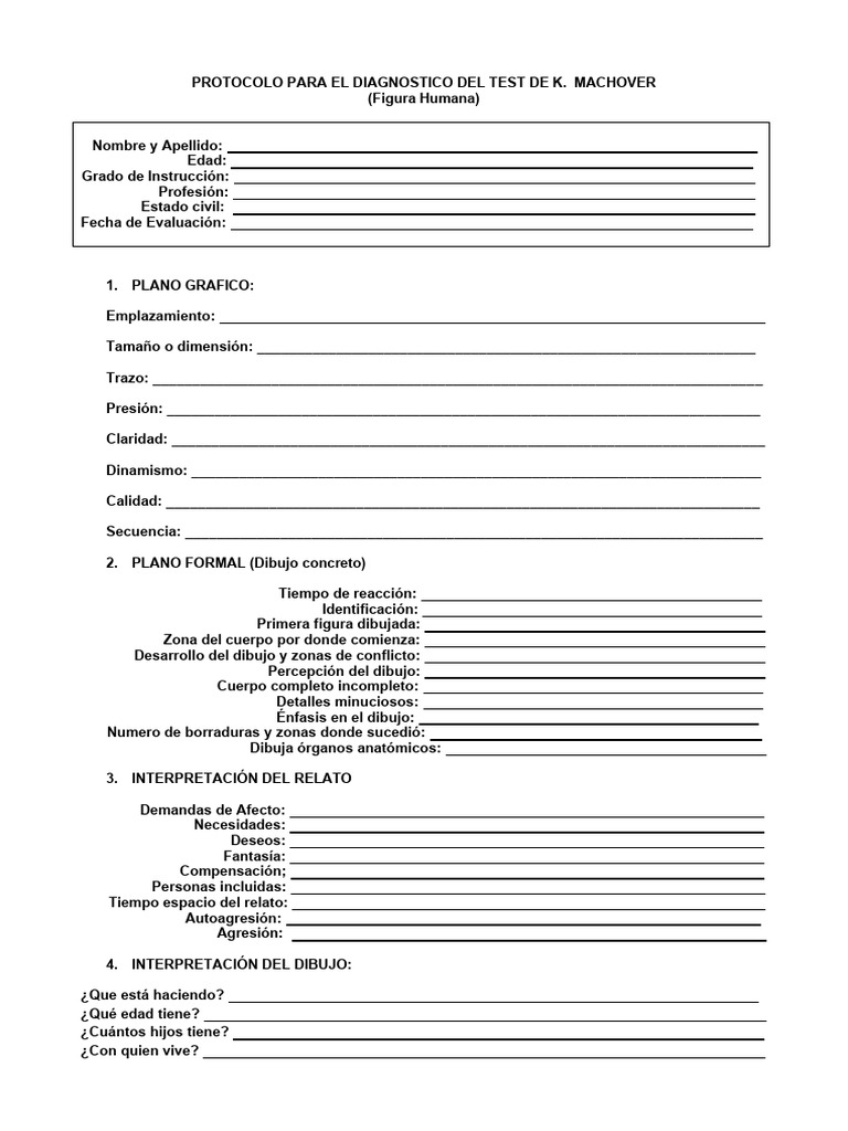 Protocolo de Diagnóstico Test K. Machover | PDF | Conceptos ...