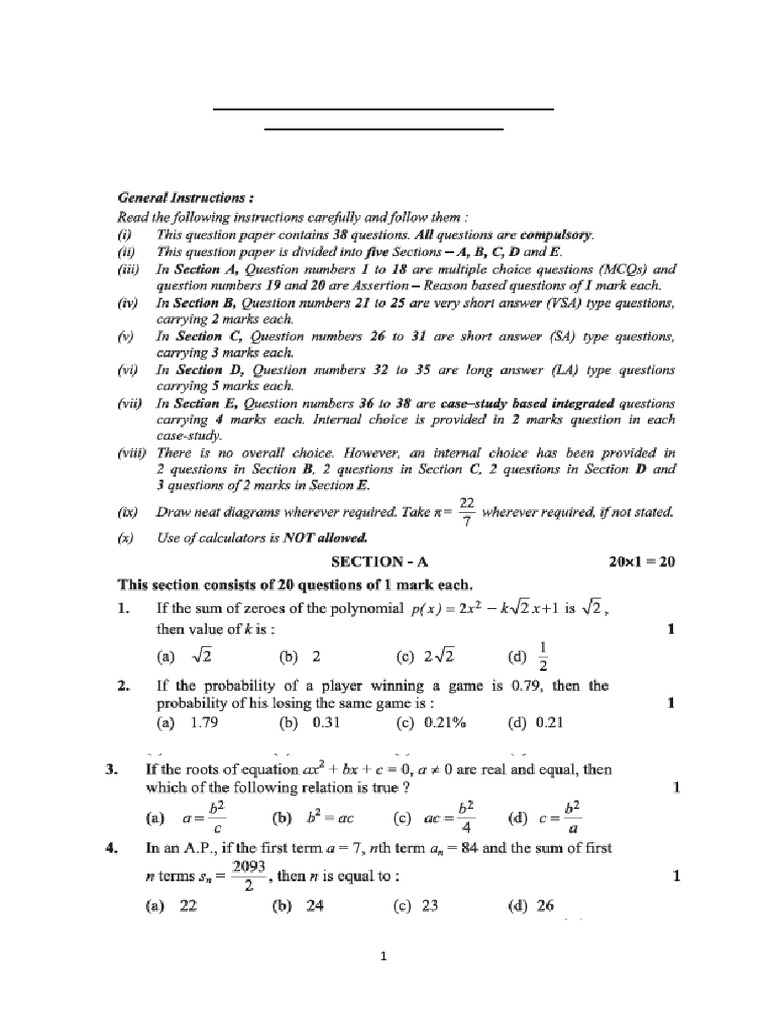 Class X Mathematics Sample Paper | PDF | Equations | Coordinate System