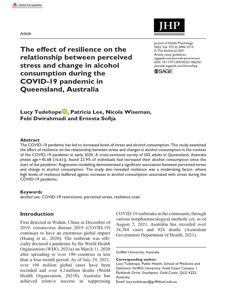 Resilience and Alcohol Use During COVID-19 | PDF | Psychological ...