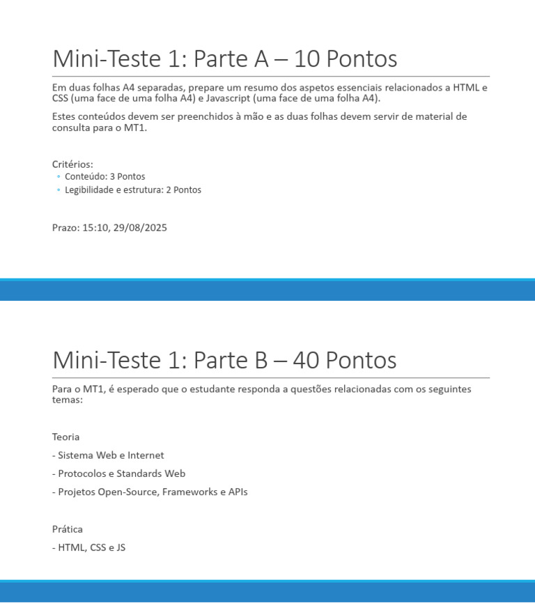 Resumo para Mini-Teste de HTML, CSS e JS | PDF
