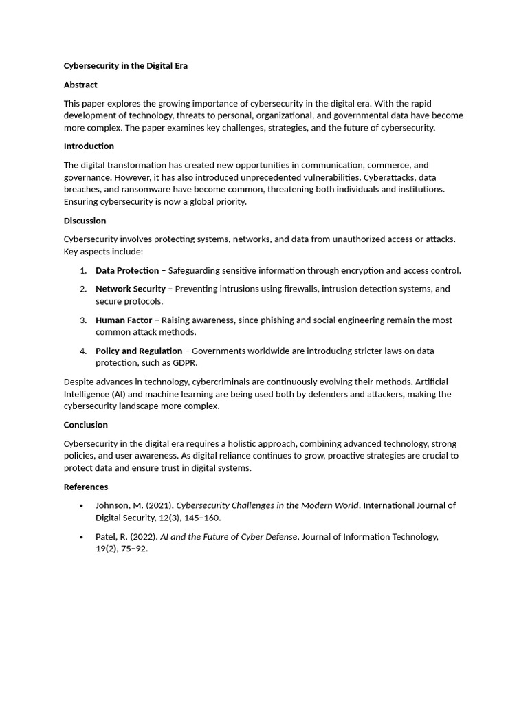 Cybersecurity Challenges in the Digital Era | PDF