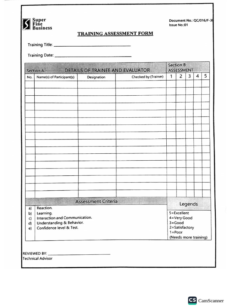 SR - No. 2training Assessment Form | PDF