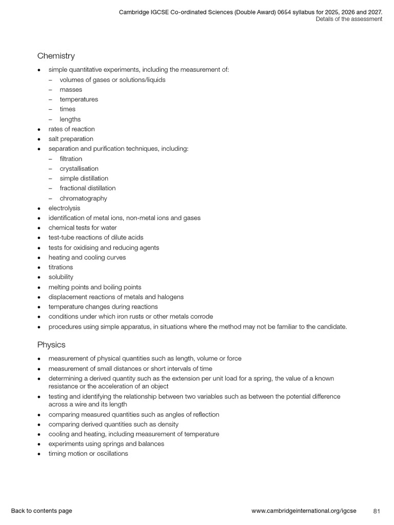 IGCSE 0654 Co-ordinated Sciences Syllabus | PDF | Experiment | Accuracy ...