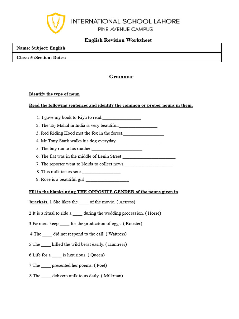 English Grammar Revision Worksheet | PDF | Adjective | Verb