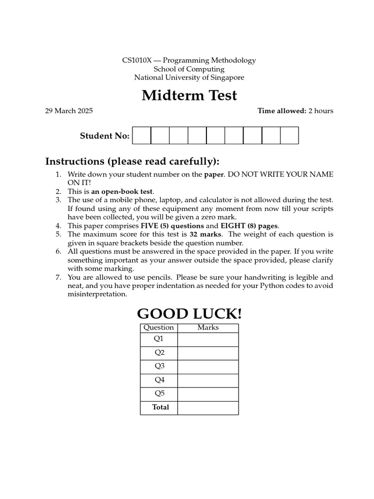 Cs1010x Midterm Mar25 | PDF | Python (Programming Language) | Computer ...