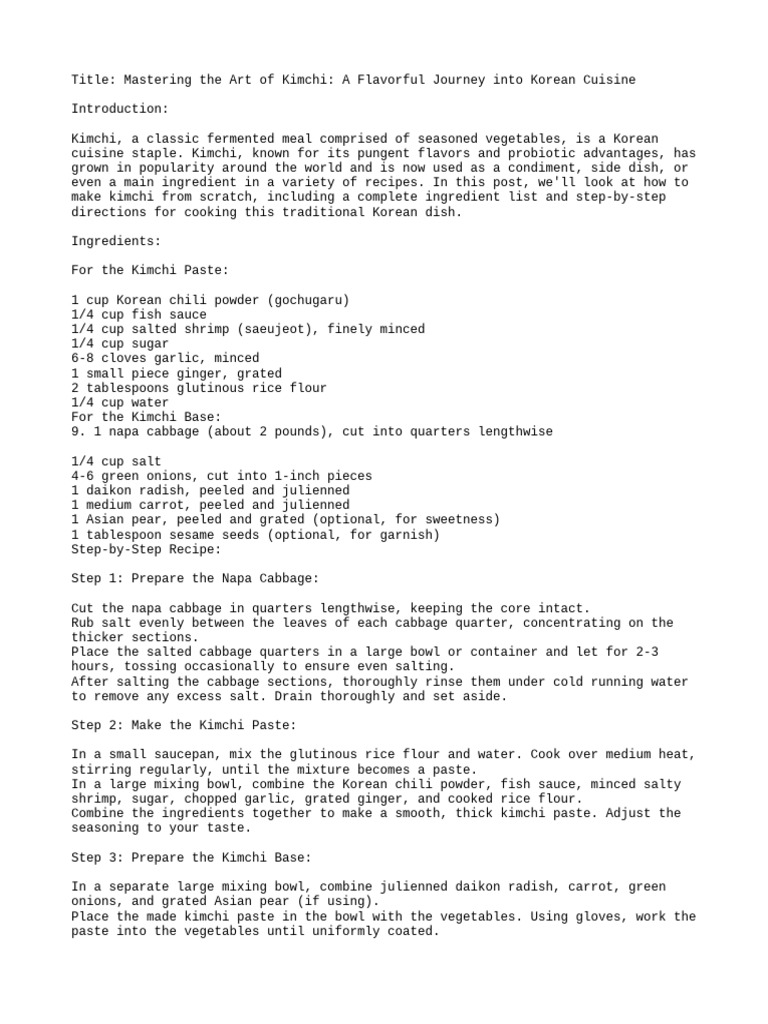 Kimchi Recipe Q | PDF | Korean Cuisine | Food Ingredients