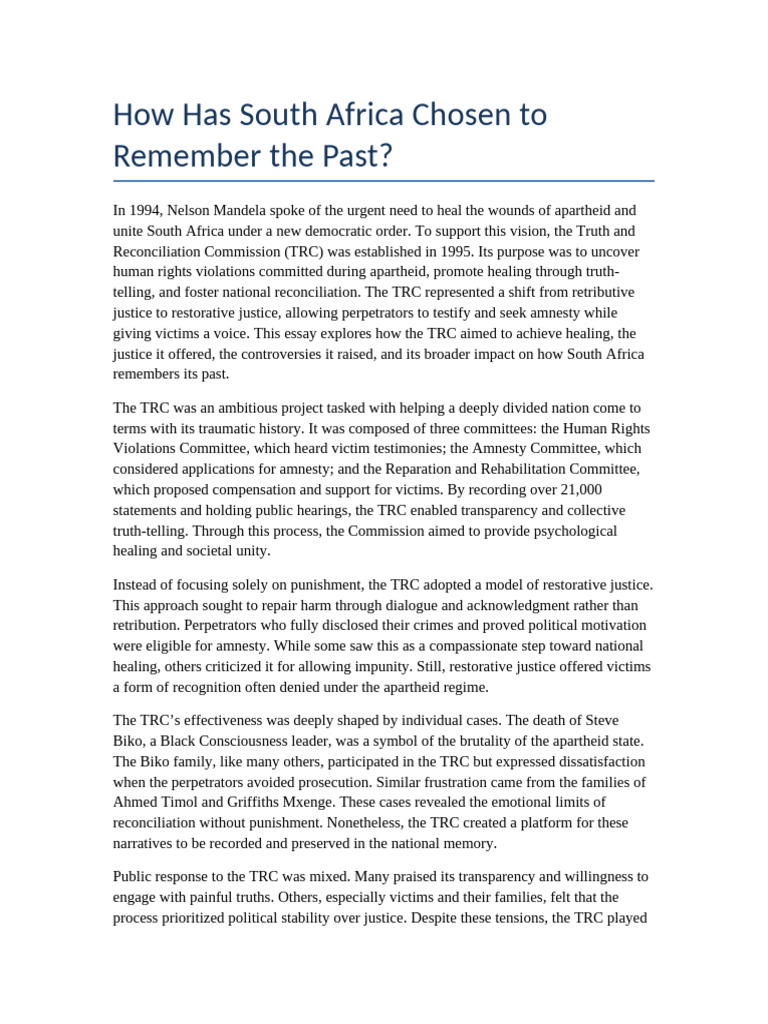 South Africa's Truth and Reconciliation Efforts | PDF | Justice | Crime ...