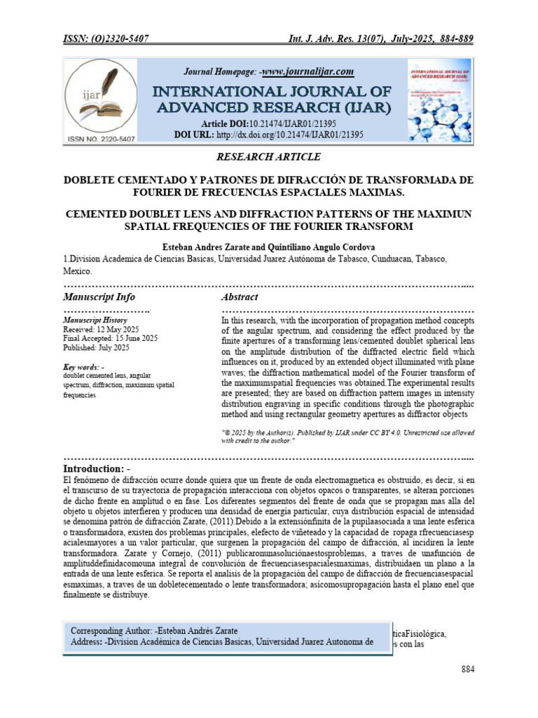 Cemented Doublet Lens and Diffraction Patterns of The Maximun Spatial ...