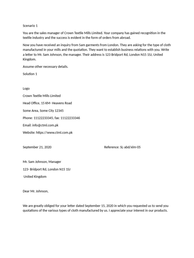 Business Inquiry and Farewell Letter | PDF