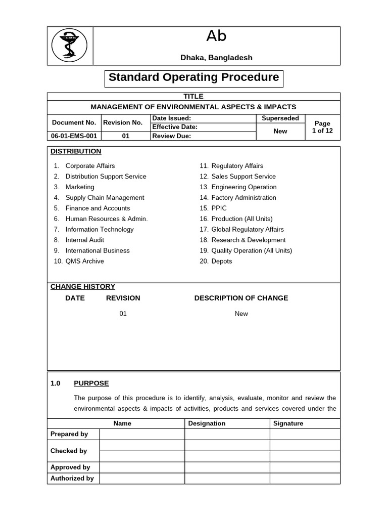Environmental Management SOP Guide | PDF | Quality Management System ...