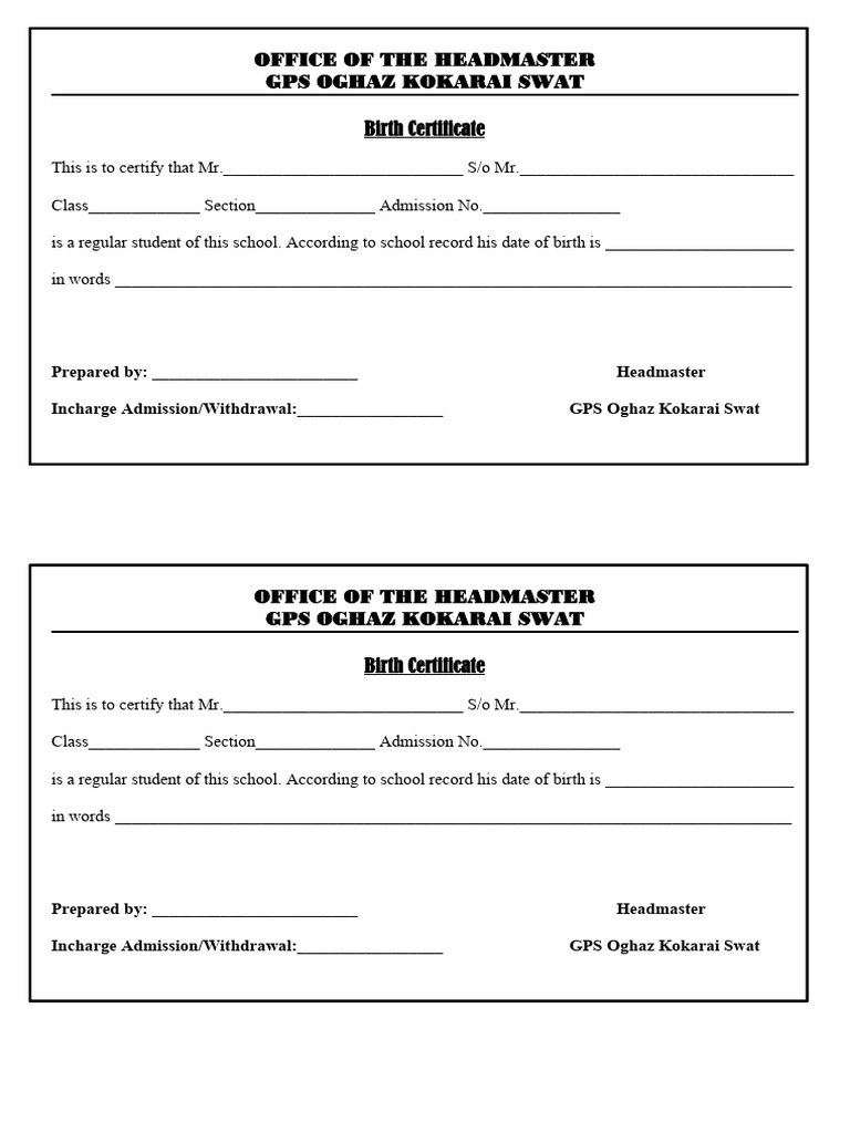 Image showcasing Birth Certificate | PDF