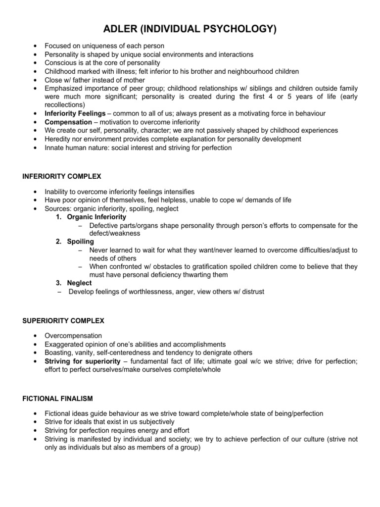 Notes Adler Adlerian Therapy PDF Behavioural Sciences
