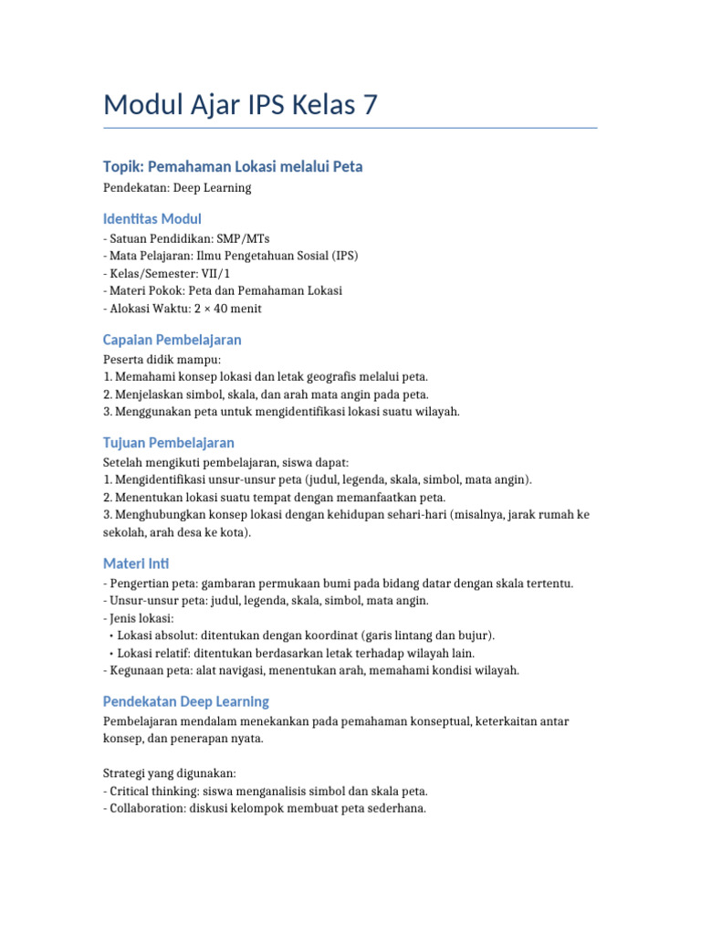 Modul Ajar Peta untuk IPS Kelas 7 | PDF