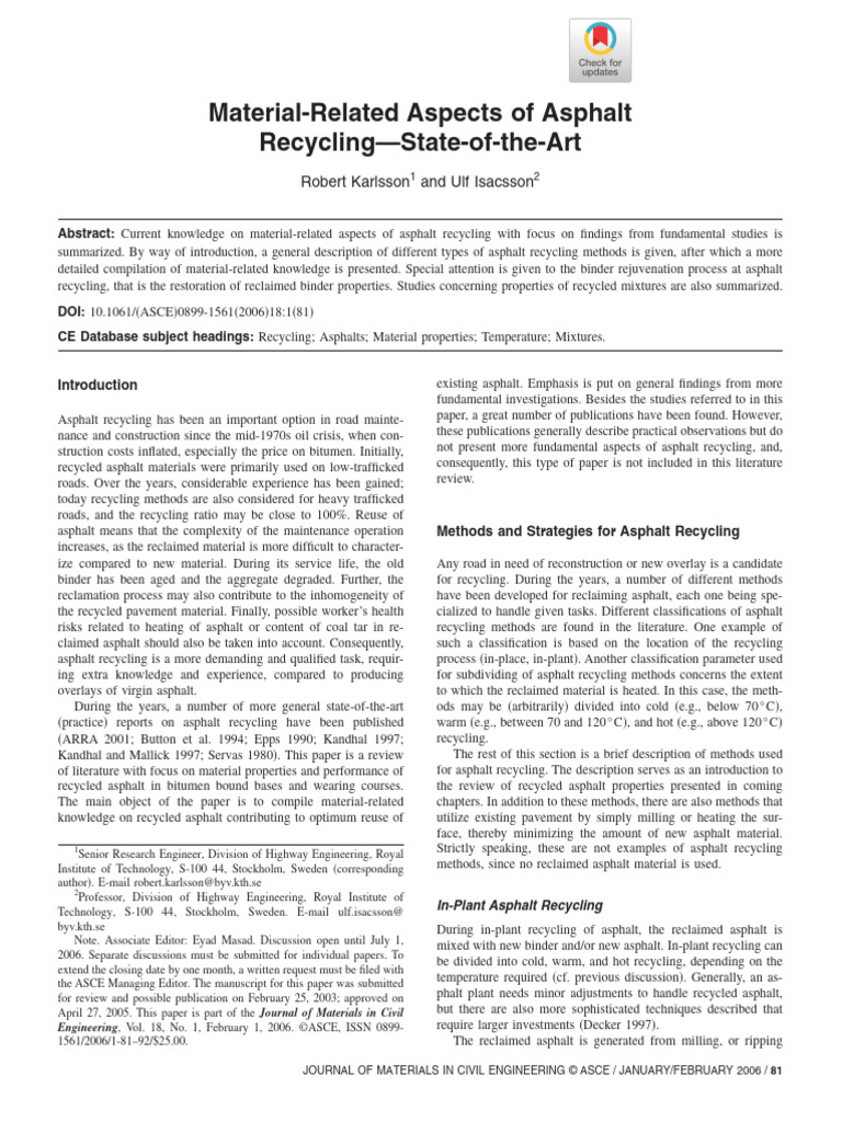 Asphalt Recycling: Material Properties Review | PDF | Road Surface ...