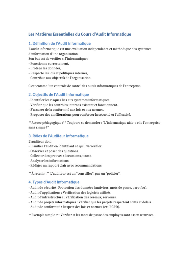 Définition et Objectifs de l'Audit Informatique | PDF | Sécurité des ...
