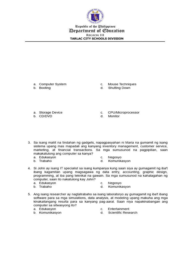 EPP4 Q1 Test Paper | PDF