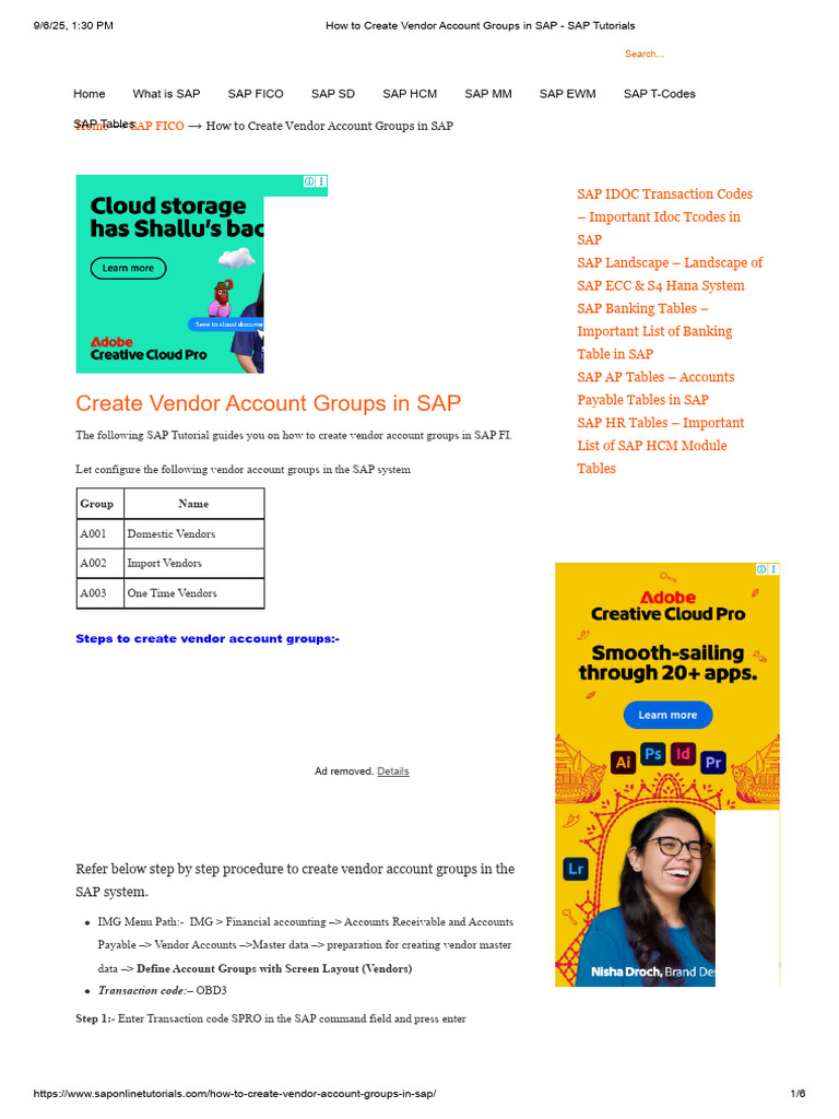 Create Vendor Account Groups in SAP | PDF | Computing | Sap Se