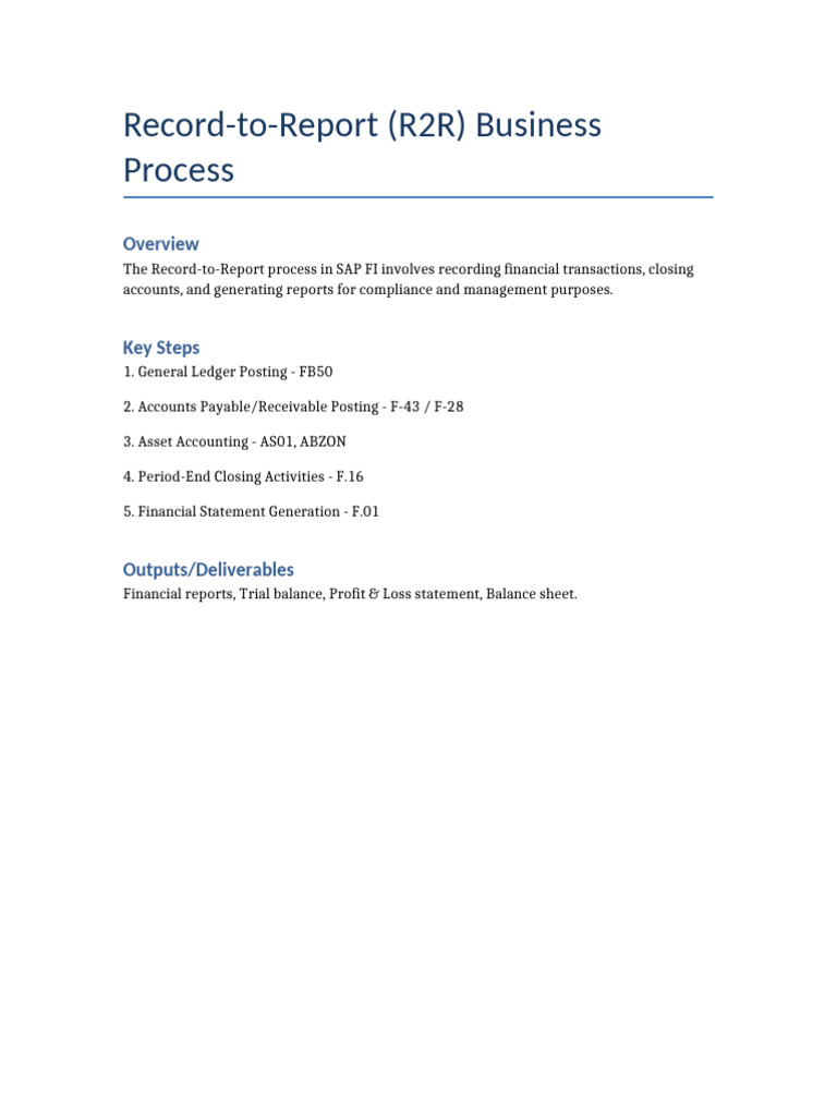 R2R Process Overview in SAP FI | PDF