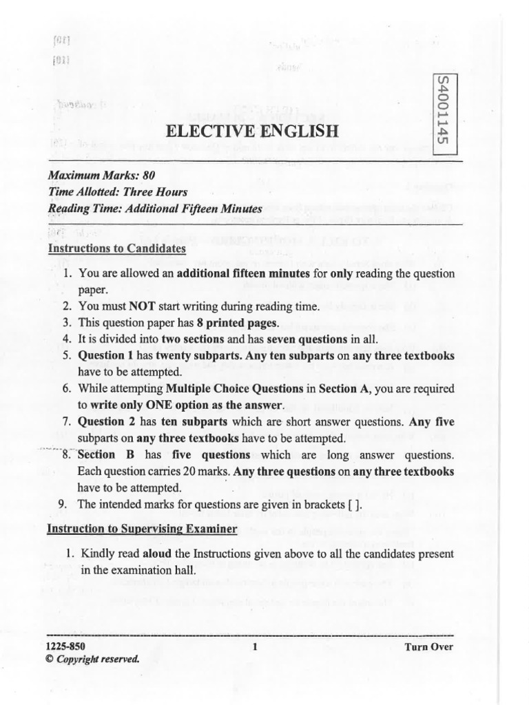 850 Elective English | PDF