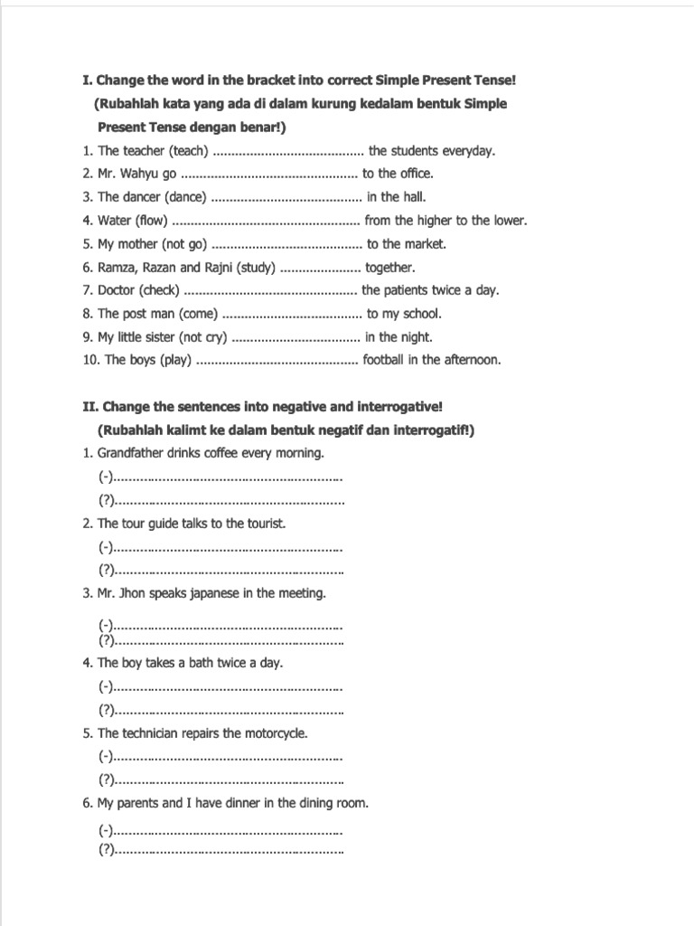 Simple Present Tense Exercises | PDF