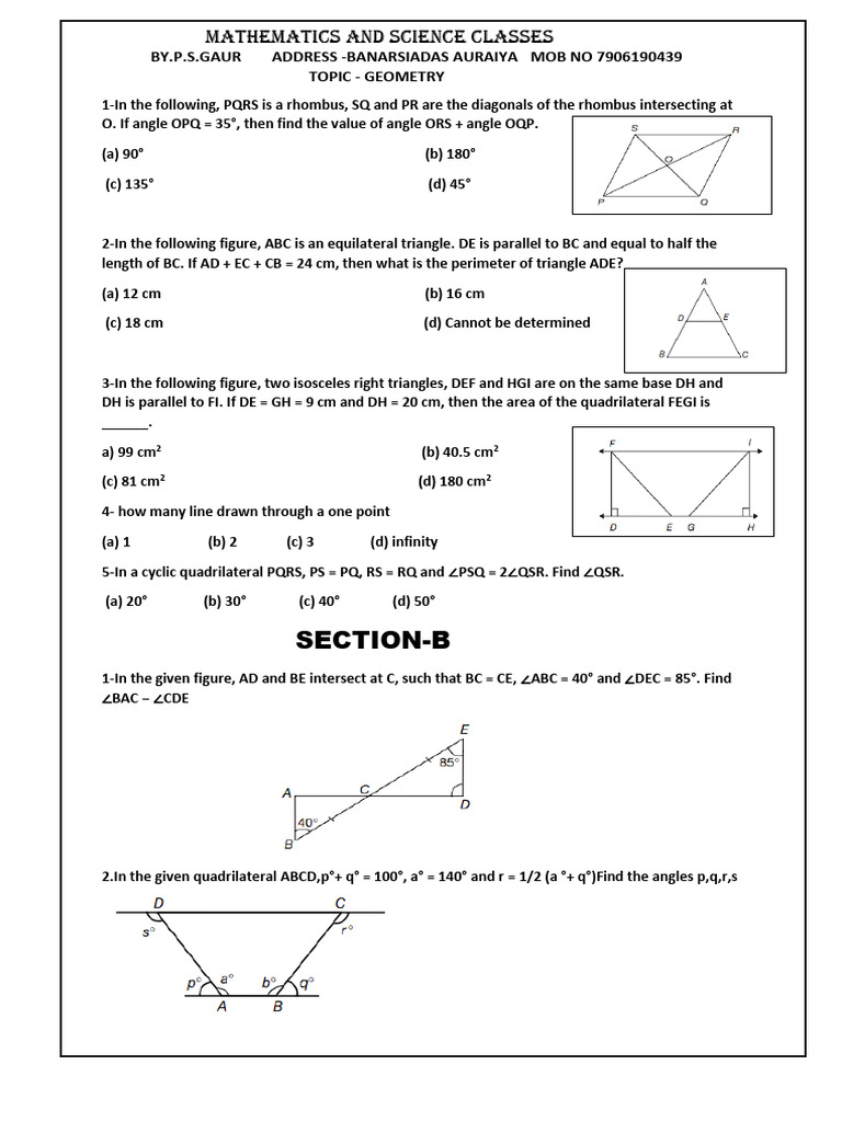 Section-B: Mathematics and Science Classes | PDF