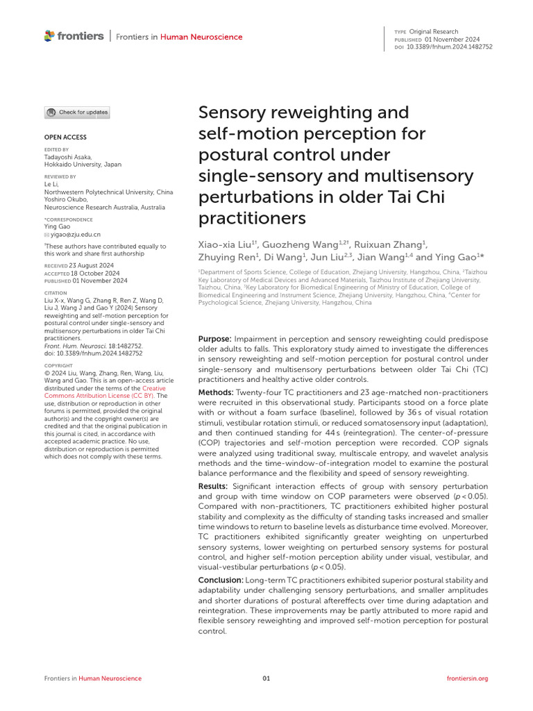 SENSORY REWEIGHTING in Tai-Chi Older PPL | PDF | Neuroscience