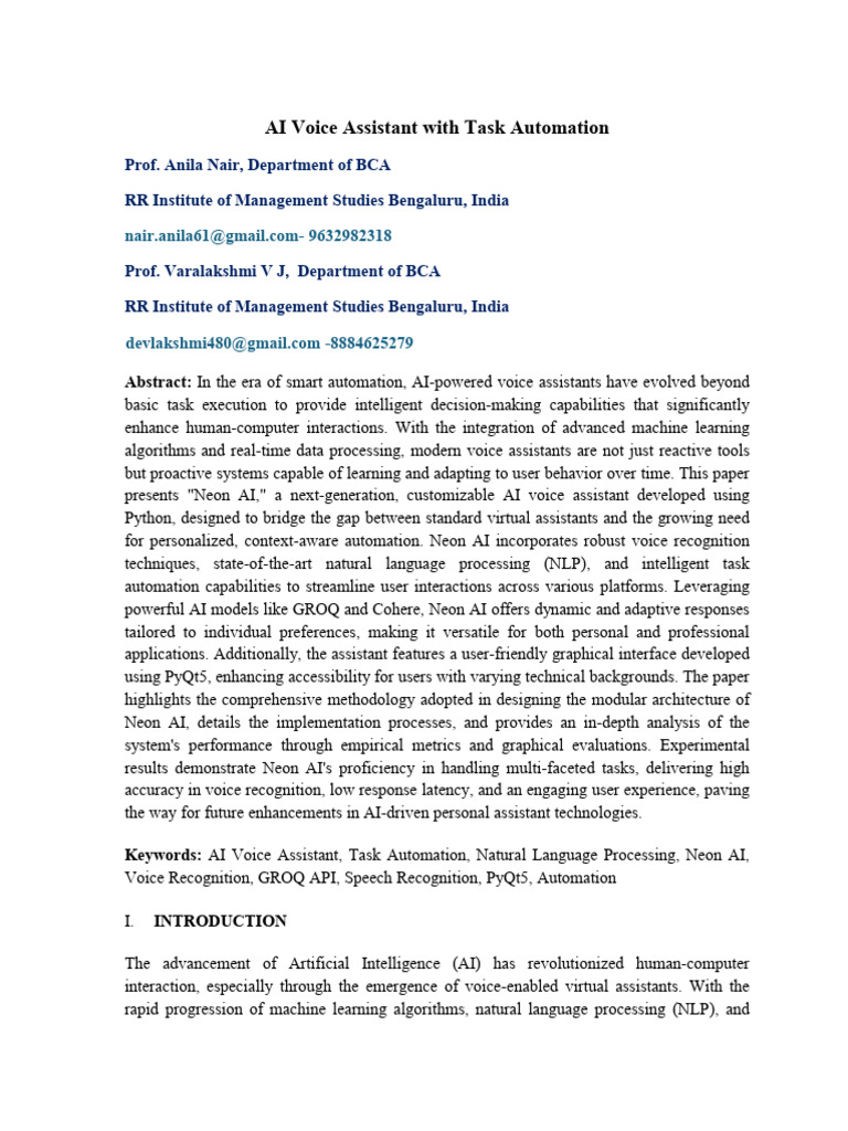 Customizable AI Voice Assistant Neon AI | PDF | Artificial Intelligence ...