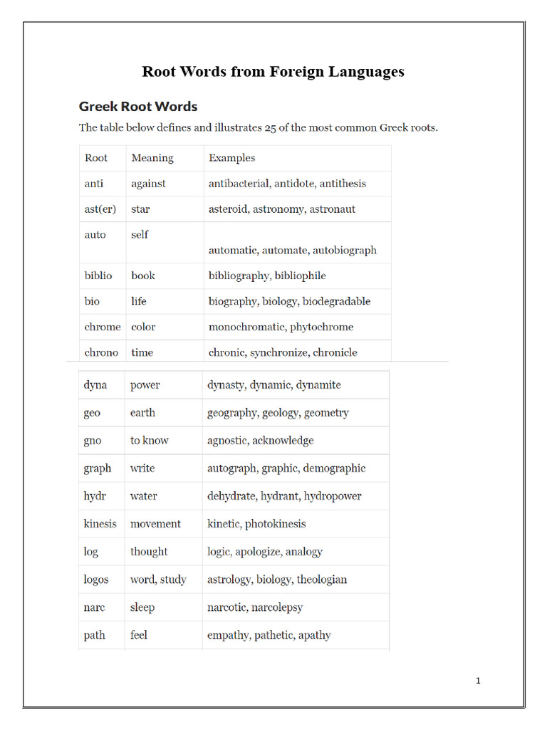 Root Words From Foreign Languages | PDF