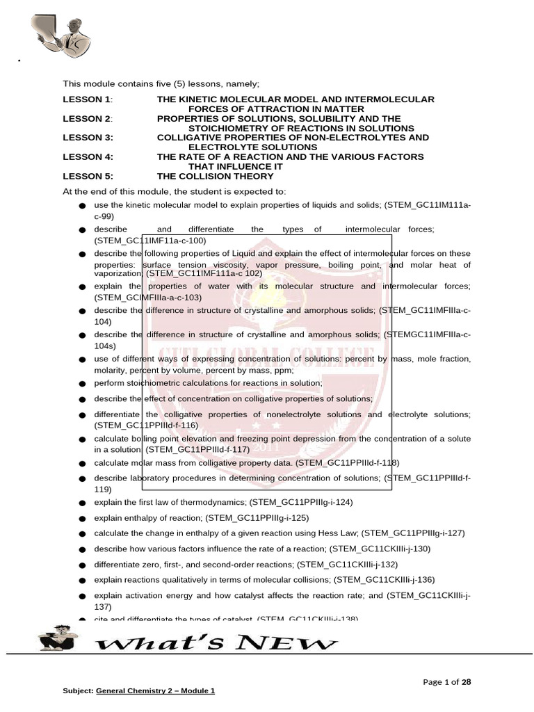 Chemistry Module: States of Matter Concepts | PDF | Intermolecular ...