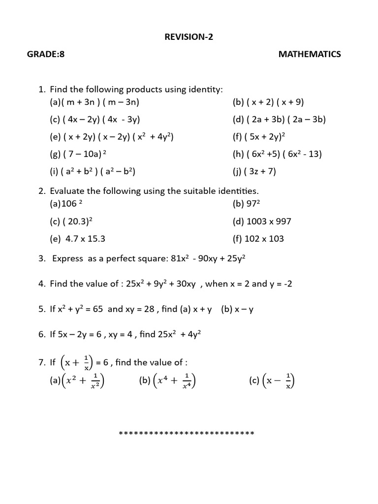 Math Terminal Revision 2 (2025-26) | PDF