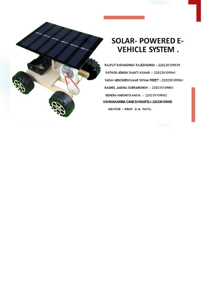 Solar-Powered Electric Vehicle System | PDF | Electric Motor | Solar Panel