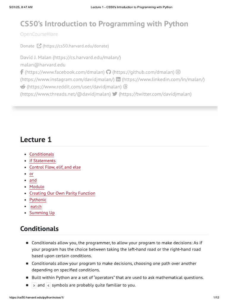 Lec 1 - Conditionals | PDF