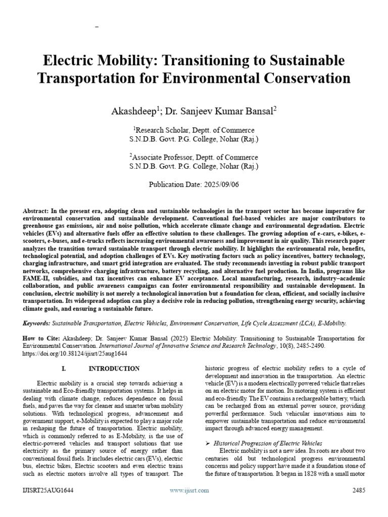 Electric Mobility for Sustainable Transport | PDF | Electric Vehicle ...