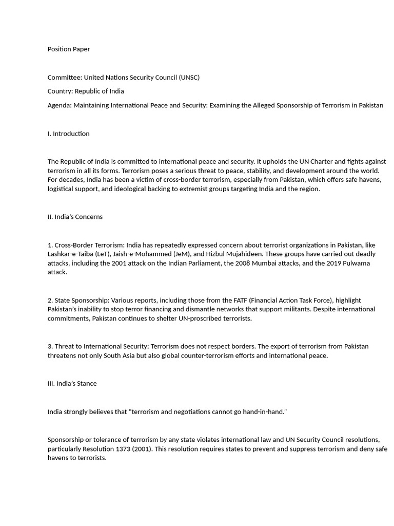 Position Paper India Unsc | PDF | United Nations Security Council ...