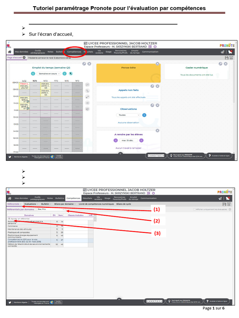 Paramétrage Pronote pour évaluation compétences | PDF